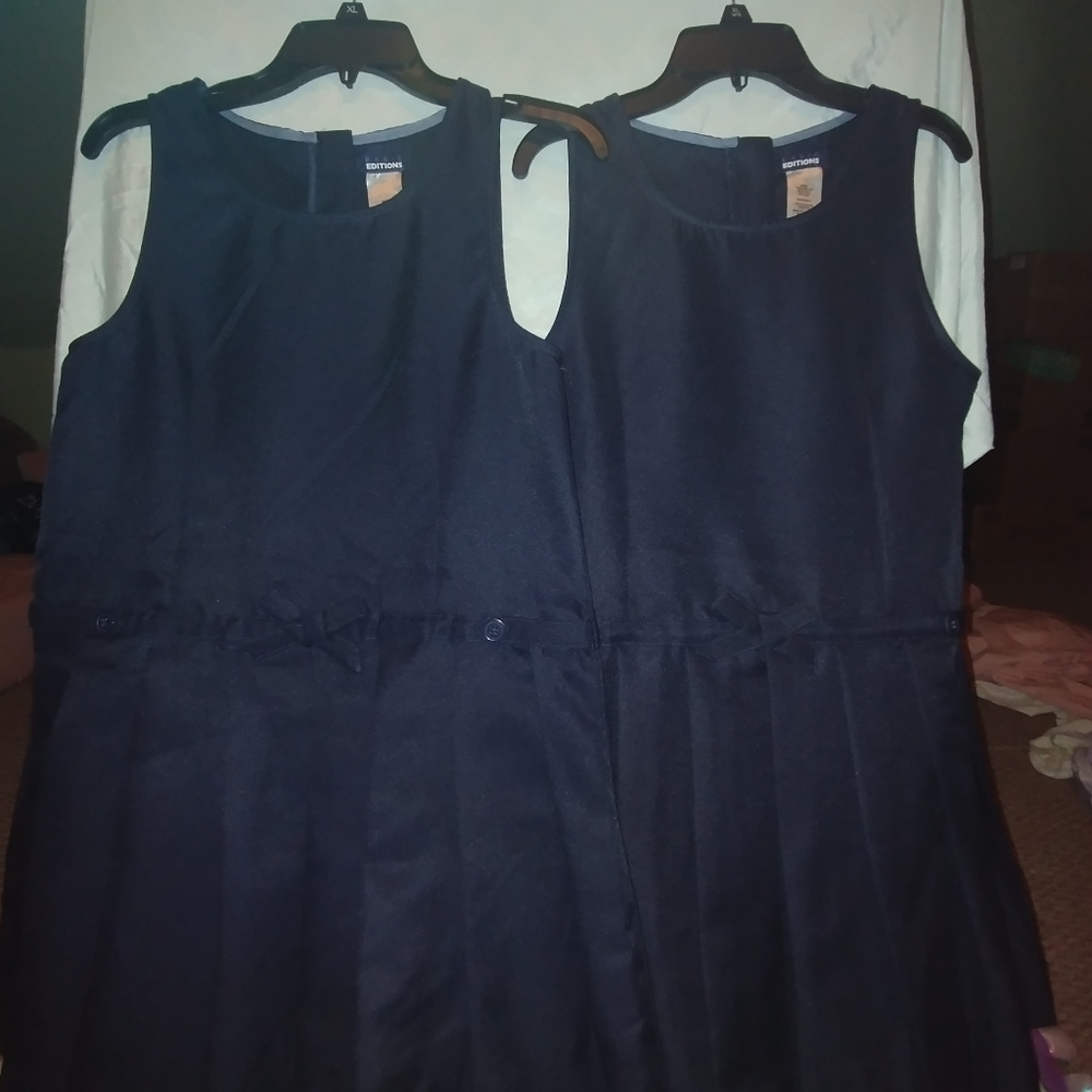 2 Girls Navy Blue Uniform Dresses